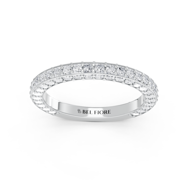 Knife-edge pavé diamond wedding ring in white gold, front view
